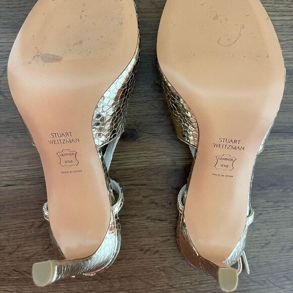Stuart Weitzman Gold Textured Slingback Heels - Picture 7 of 8